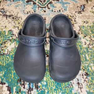 Crocs At Work Bistro Slip Resistant Black Rubber Clogs, Size Womens 7 Mens 6